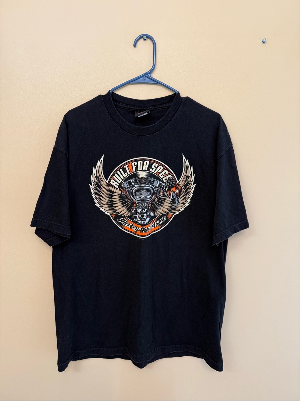 Harley-Davidson Black Graphic Tee with Orange and Cream Accents